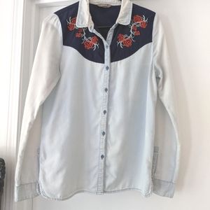 Faded denim stylized western blouse